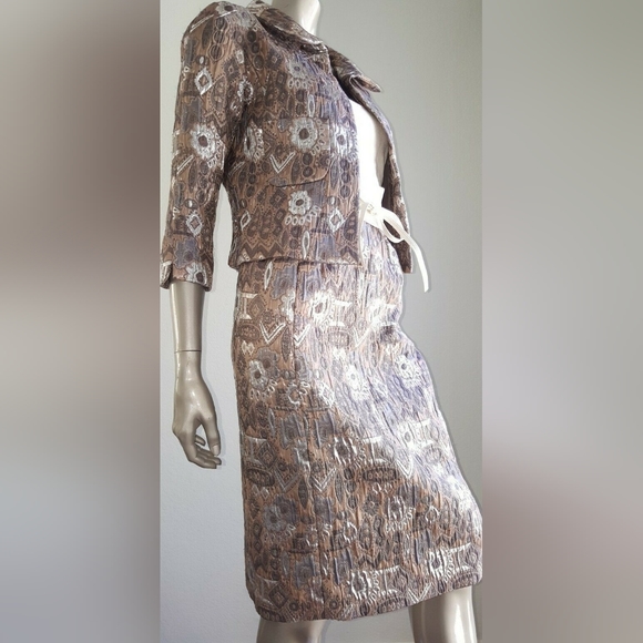 *$4,300 OSCAR DE LA RENTA STUNNING SILVER METALLIC RUNWAY SKIRT SUIT 0 4 S - Picture 4 of 15